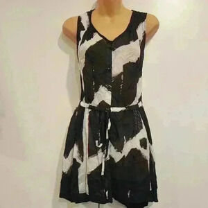 Tara Vao Black White Belted Cotton Sheer Dress